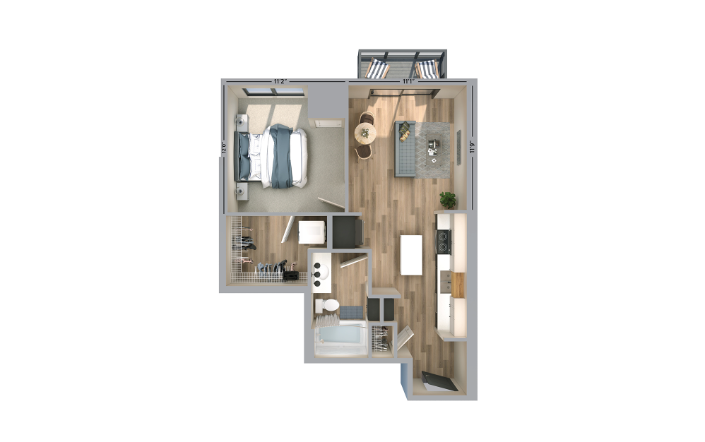 Lincoln - 1 bedroom floorplan layout with 1 bath and 582 square feet.