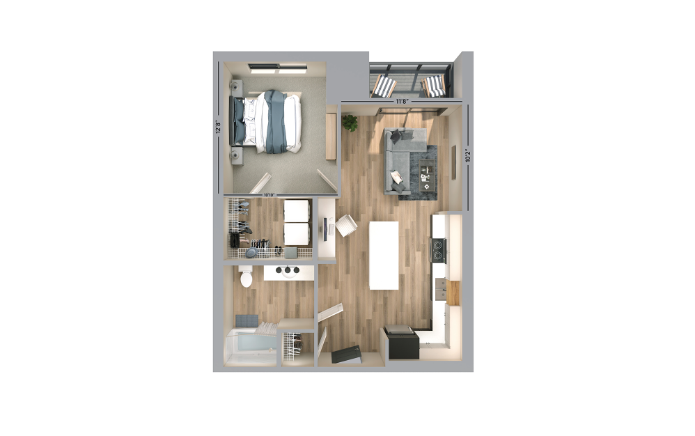 Lyric - 1 bedroom floorplan layout with 1 bath and 672 square feet.