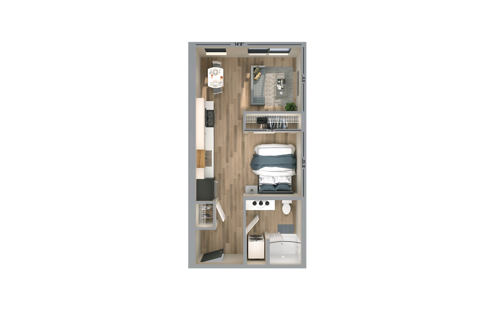 Vox - Studio floorplan layout with 1 bath and 440 to 449 square feet.