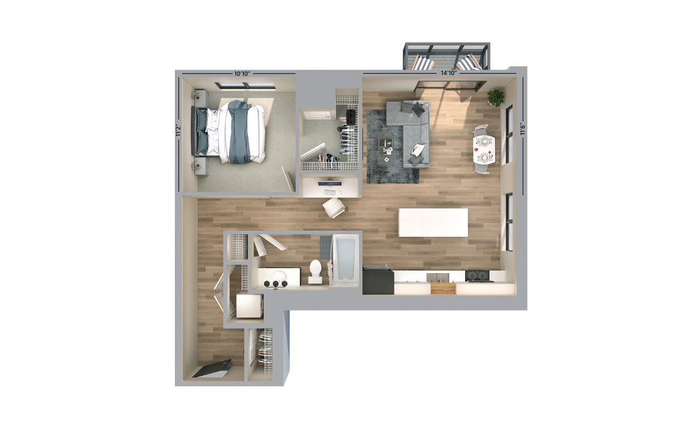 Hudson - 1 bedroom floorplan layout with 1 bathroom and 798 square feet